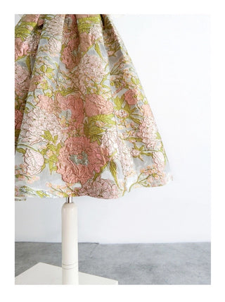 Embroidered High Waist Organza Skirt, Pink Floral