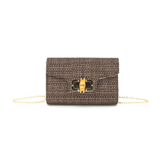 STRAW CLUTCH, CHOCOLATE