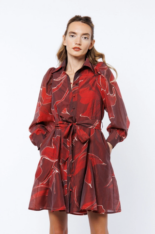 SILVIE FLORAL PRINTED MINI DRESS, BURGUNDY