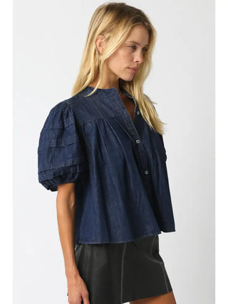DELIS PUFF SLEEVE DENIM BLOUSE, DENIM