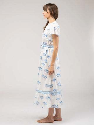 FLUTTER DRESS, FISH - WHITE