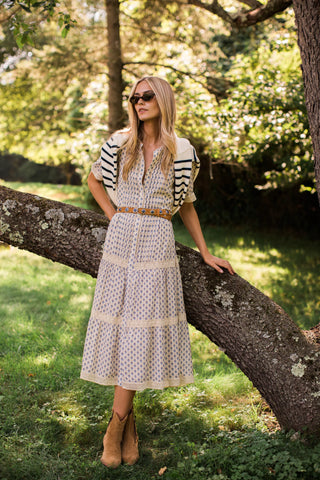 EVE MIDI DRESS, BLUE MINI PETUNIA