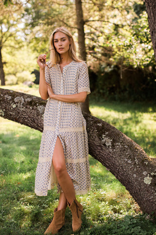 EVE MIDI DRESS, BLUE MINI PETUNIA