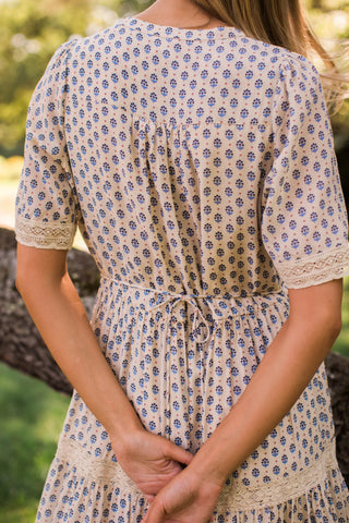 EVE MIDI DRESS, BLUE MINI PETUNIA