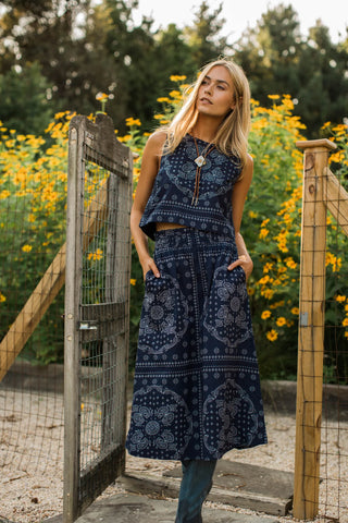 LYDIA SKRT,NAVY/DUSTY BLUE BANDANA