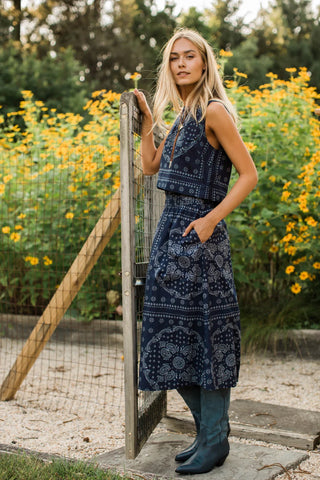 LYDIA SKRT,NAVY/DUSTY BLUE BANDANA