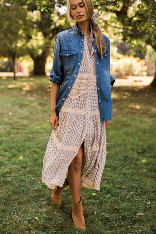 EVE MIDI DRESS, BLUE MINI PETUNIA
