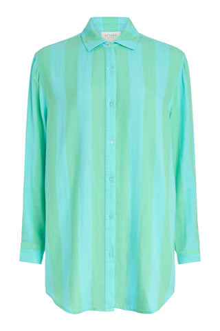 POSITANO SHIRT DRESS, BLUE GREEN CABA STRIPES