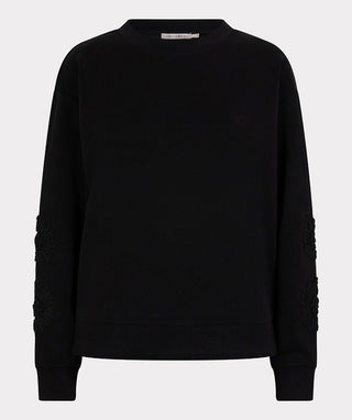 SWEATER TAPE EMBROIDERY MODAL, BLACK