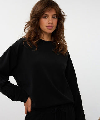 SWEATER TAPE EMBROIDERY MODAL, BLACK